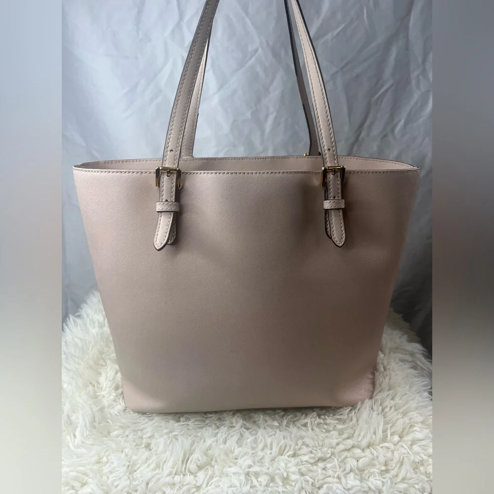 Michael Kors Jet Set Travel Leather Tote Bag Blush Pink Large Gold Charm